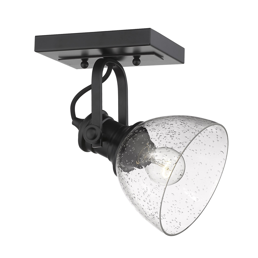 Yep by Golden Lighting Hines 1-light Adjustable Semi-Flush Mount in Matte Black and Seeded Glass